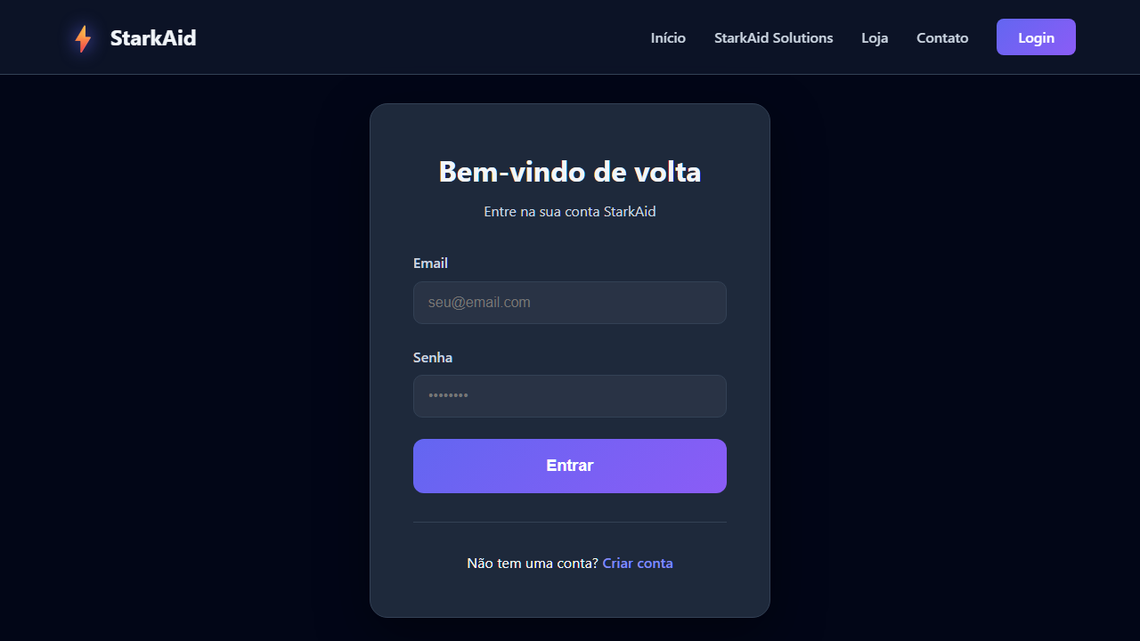StarkAid login screen